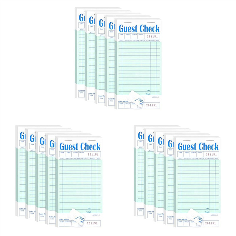 

N04R 15 Pack Guest Check Books, Server Note Pads For Restaurant, Green Waiter Checkbook, Restaurant Order Pad 50 Sheets/Pack