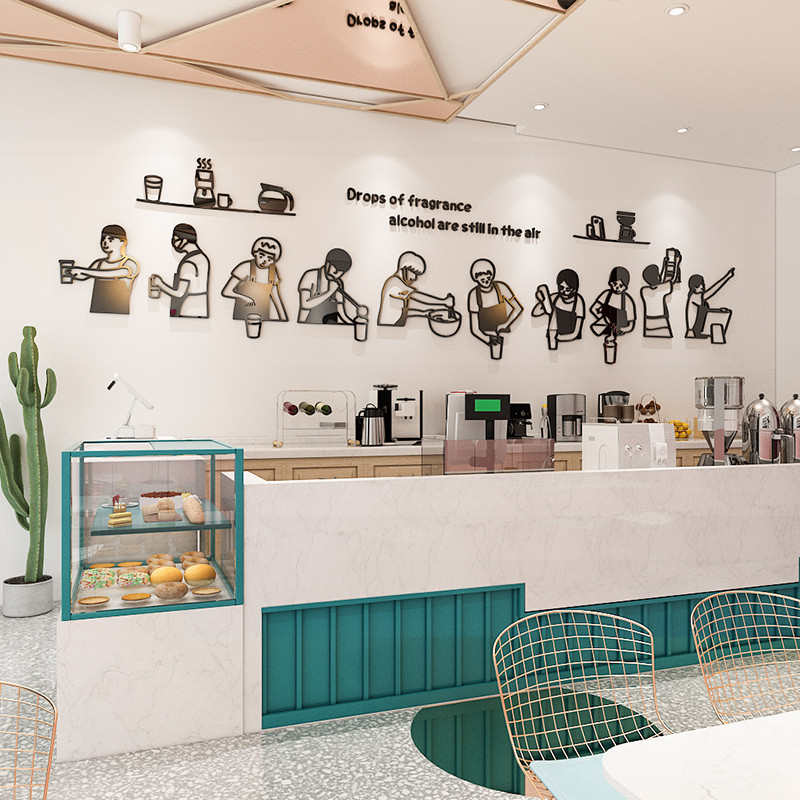 Influencer Milk Tea Shop Bar Clock Card Background Wall 3d Kayu Coffee Shop Creative Wooden Wall Dec