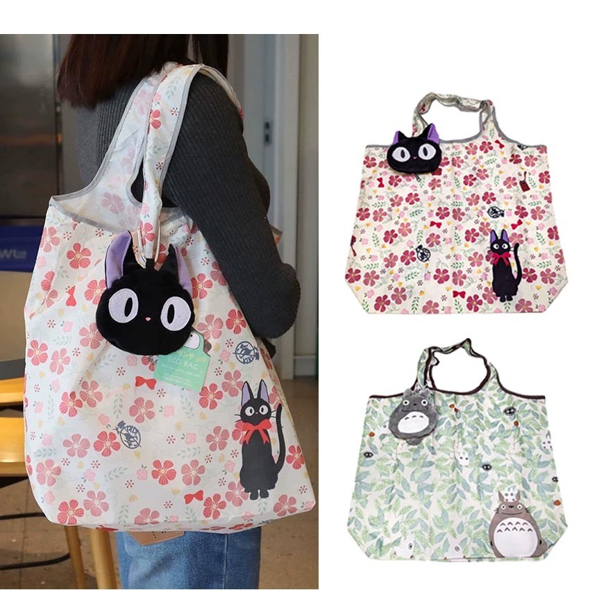 Eco Bag Studio Ghibli (Totoro/Jiji) – Tas Belanja Lipat Reusable, Waterproof Parasut, Kapasitas Besa
