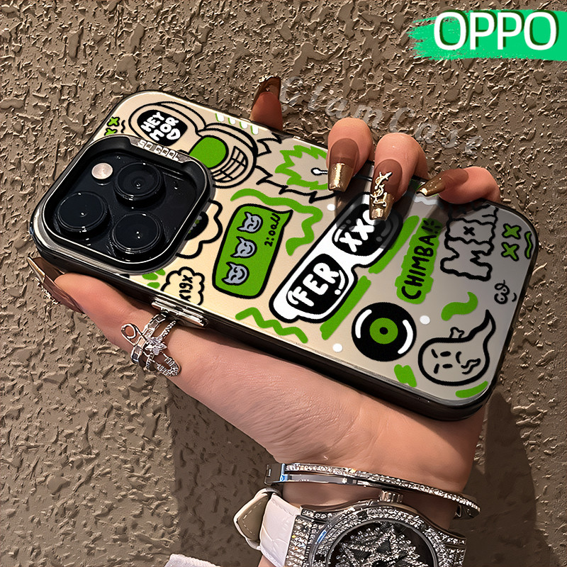 Kece Graffiti Glossy Hologram PC Case OPPO A18 A57 A16 A15 A17 A60 A3x A3s A5s A54 A53 A12 A31 A58 A