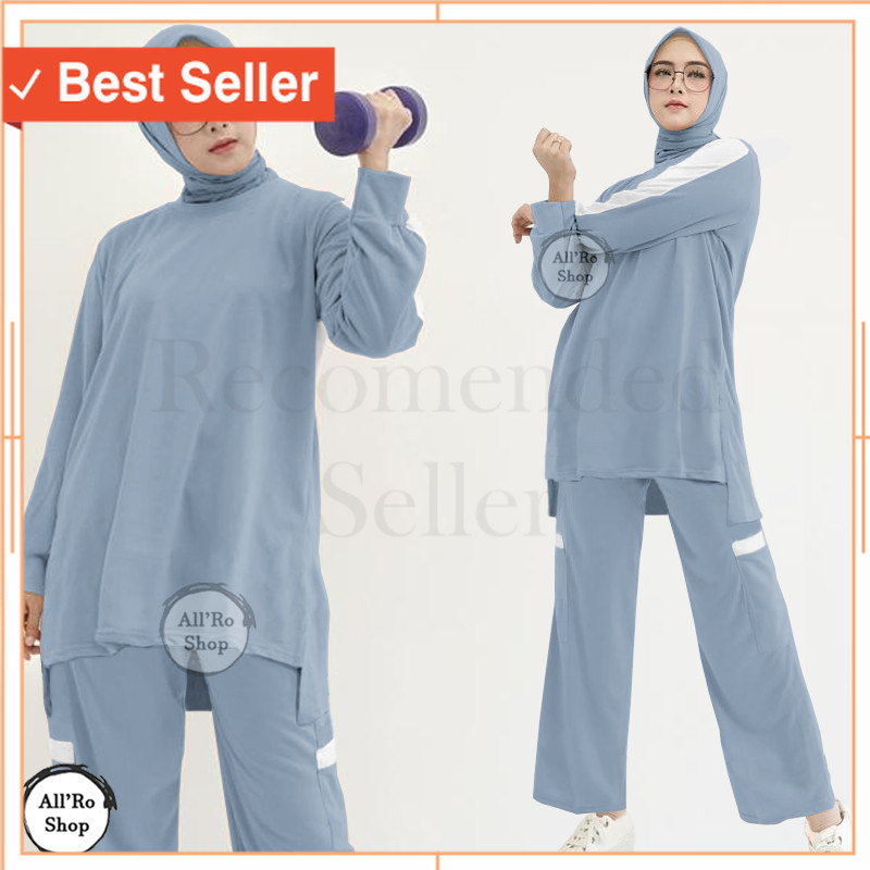 Set Nara - Setelan Olahraga Wanita Muslim Hijab Syari Sopan OneSet Baju dan Celana Senam Model Tunik