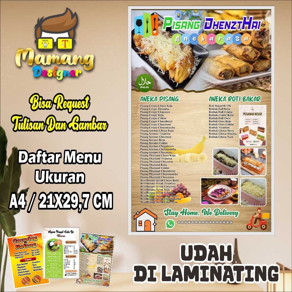 Backdrop Cetak Daftar Menu Bahan Kertas Dilaminating  Jualan Pisang Crispy dan Roti Bakar bb