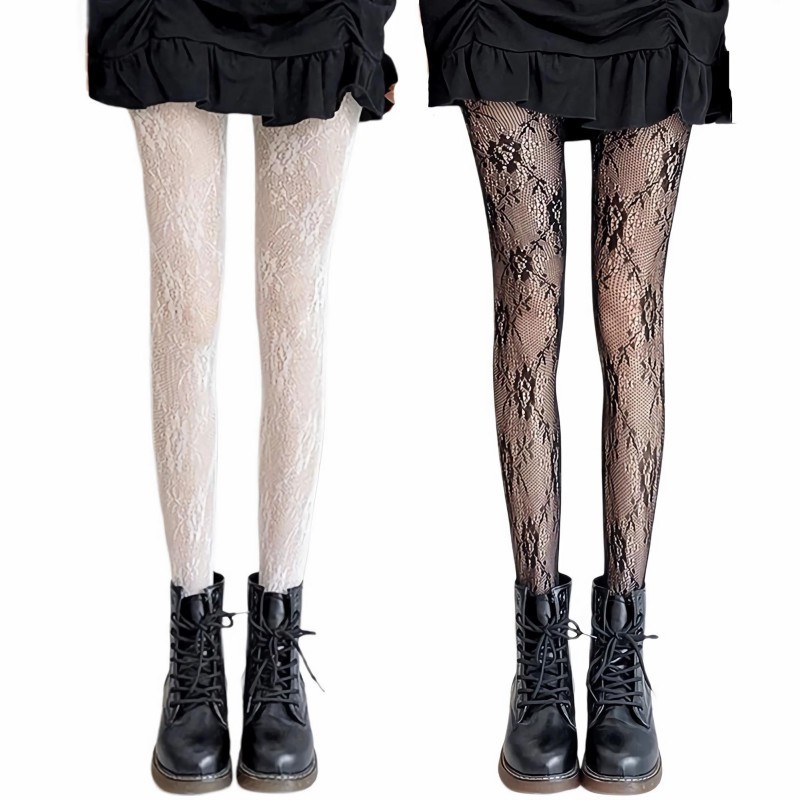 Stoking Motif Bunga Tipis Stocking Motif Bunga Stocking Putih Lace Bunga Stocking Cosplay Lolita