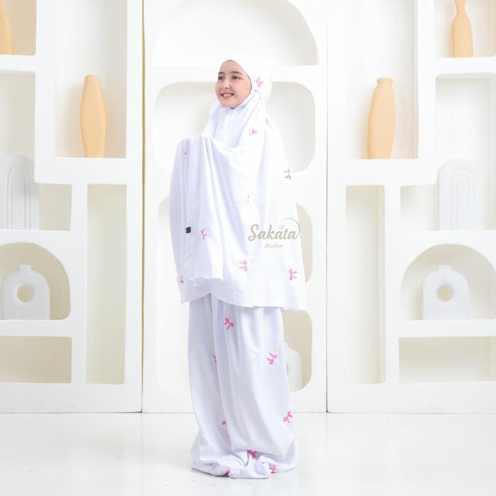 Sakata - Mukena Anak 2in1 Katun Travel Bordir Coquette Series (usia 6-11Tahun) - Putih, XL