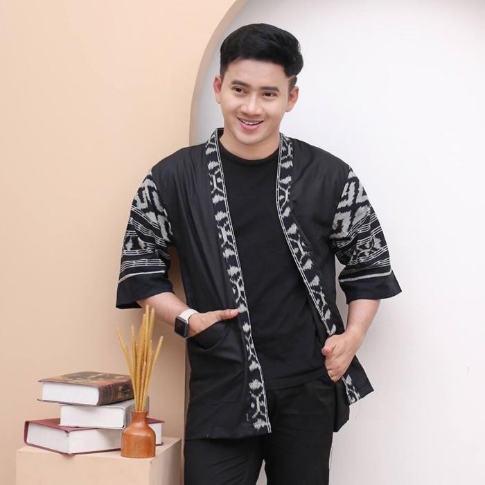 "S.LN.S" - Granito.id - Kimono outer Tenun songket troso Ori panjang pria Casual Santai Jaket Katun 