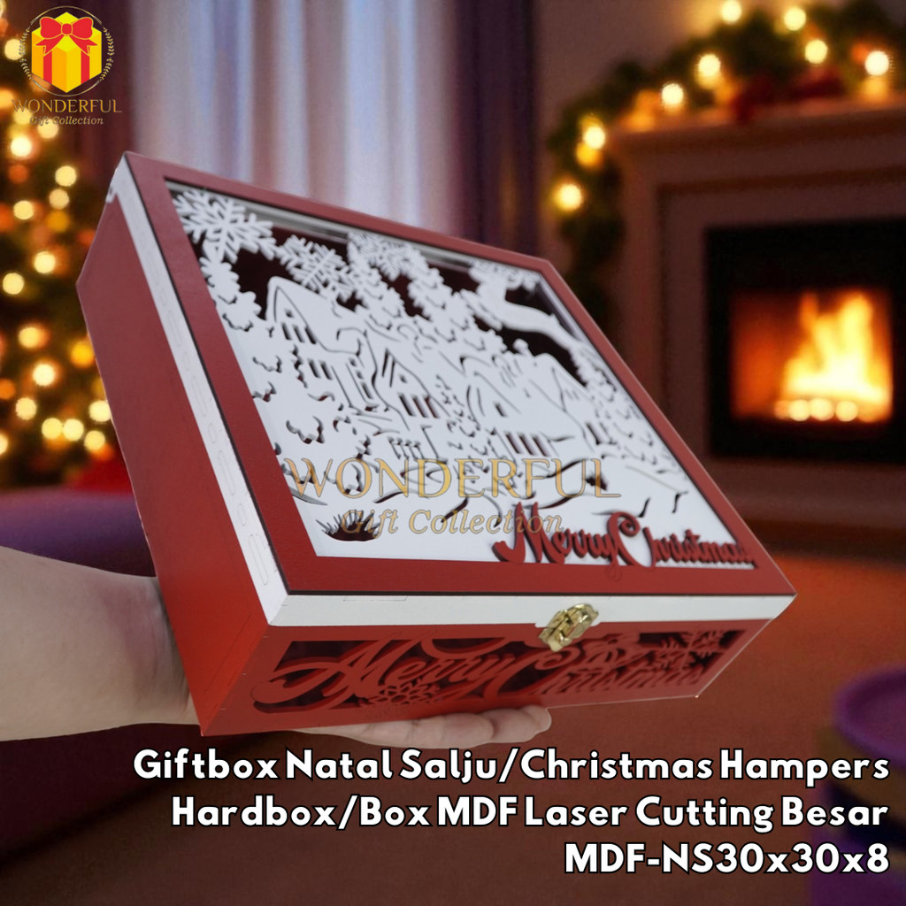 

Giftbox Natal Salju/Christmas Hampers Hardbox/Box MDF Laser Cutting Besar MDF-NS30x30x8