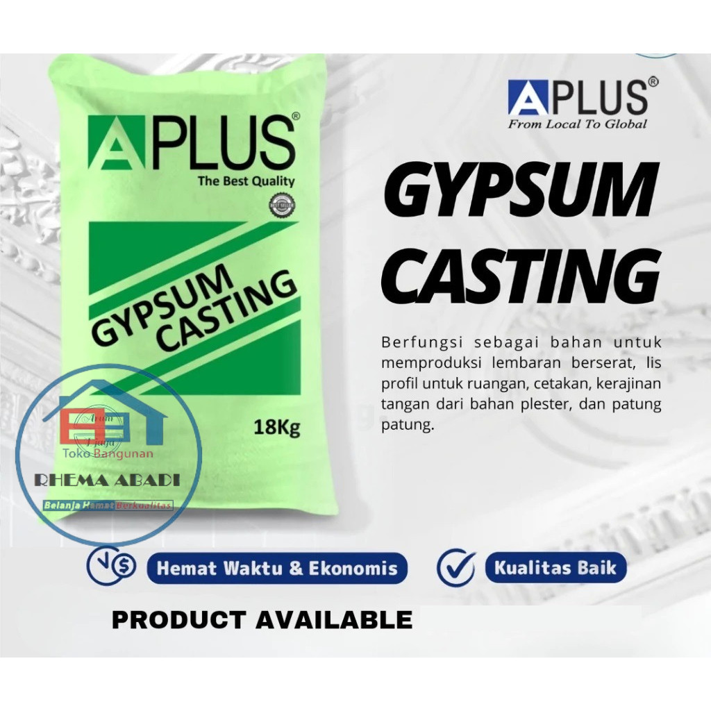 RHEMA Gypsum APlus Casting - Semen Gypsum Kasting A plus Gipsum - Cetak List Plafon 1 kg & 1/2 kiloa