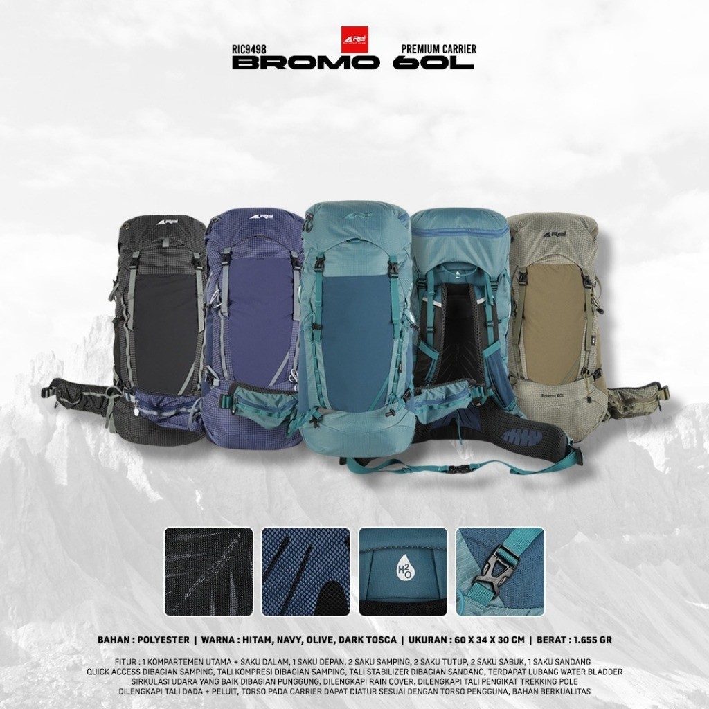 Tas Gunung Arei / Carrier Premium Bromo 60 Liter Arei Outdoorgear Original