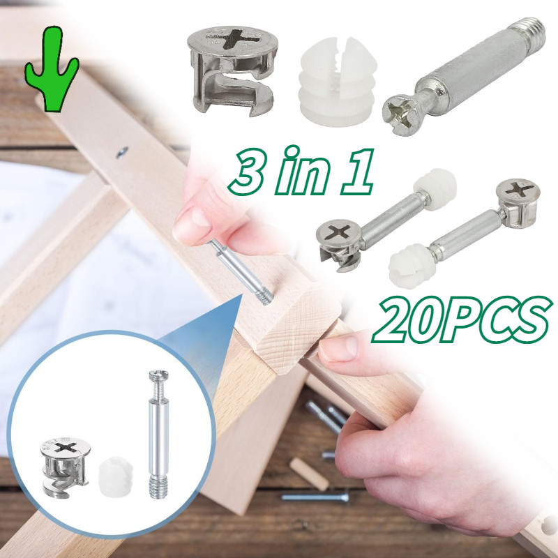 20PCS Baut Knock Down Minifix/Baut Knock Down Skrup/Minifix Baut Knock Down Skrup + Casing 3 In 1