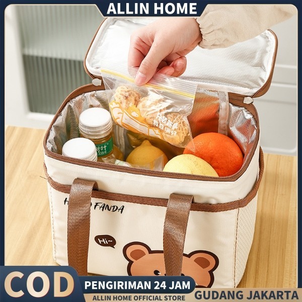 Tas Bekal Anak Tempat Makan Tas Foil Minuman Dingin Tas Piknik Serbaguna Cream