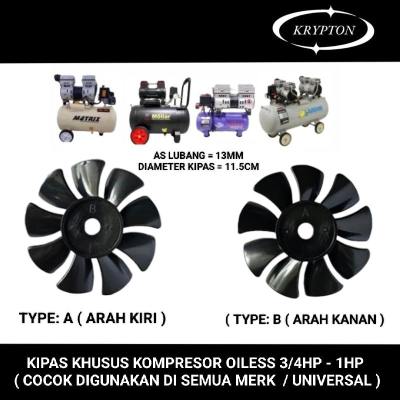 kipas kompresor oiless ( khusus oiless ) 3/4HP - 1HP
