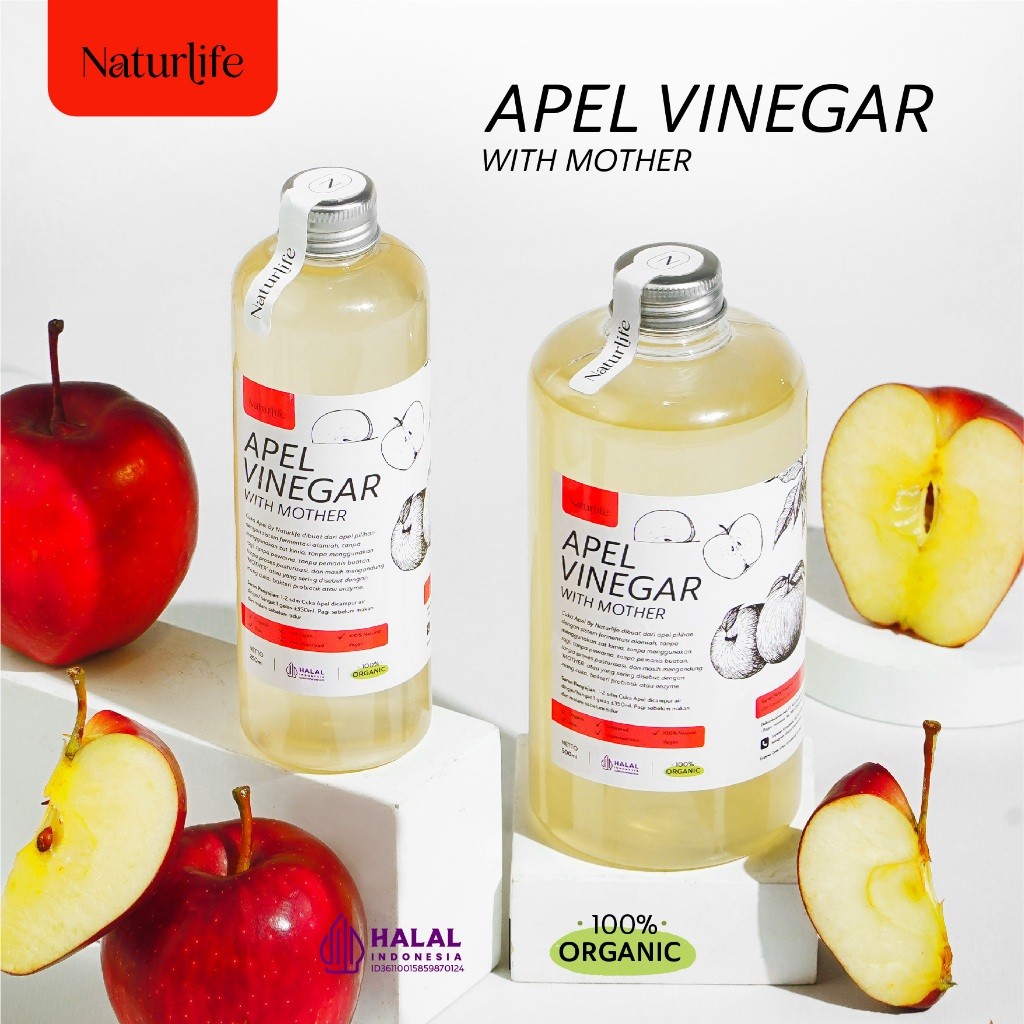 CUKA APEL ORIGINAL ORGANIK WITH MOTHER NATURLIFE / APPLE CIDER VINEGAR / CUKA SARI APEL ORIGINAL UNT