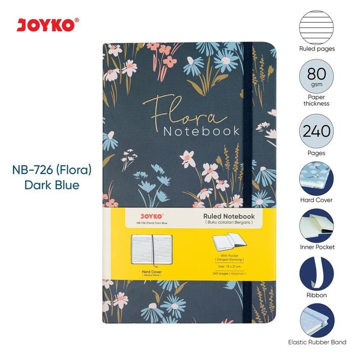 

Buku Tulis Catatan Bergaris Ruled Notebook Joyko NB-726 Flora - Biru gelap by Radhiant official