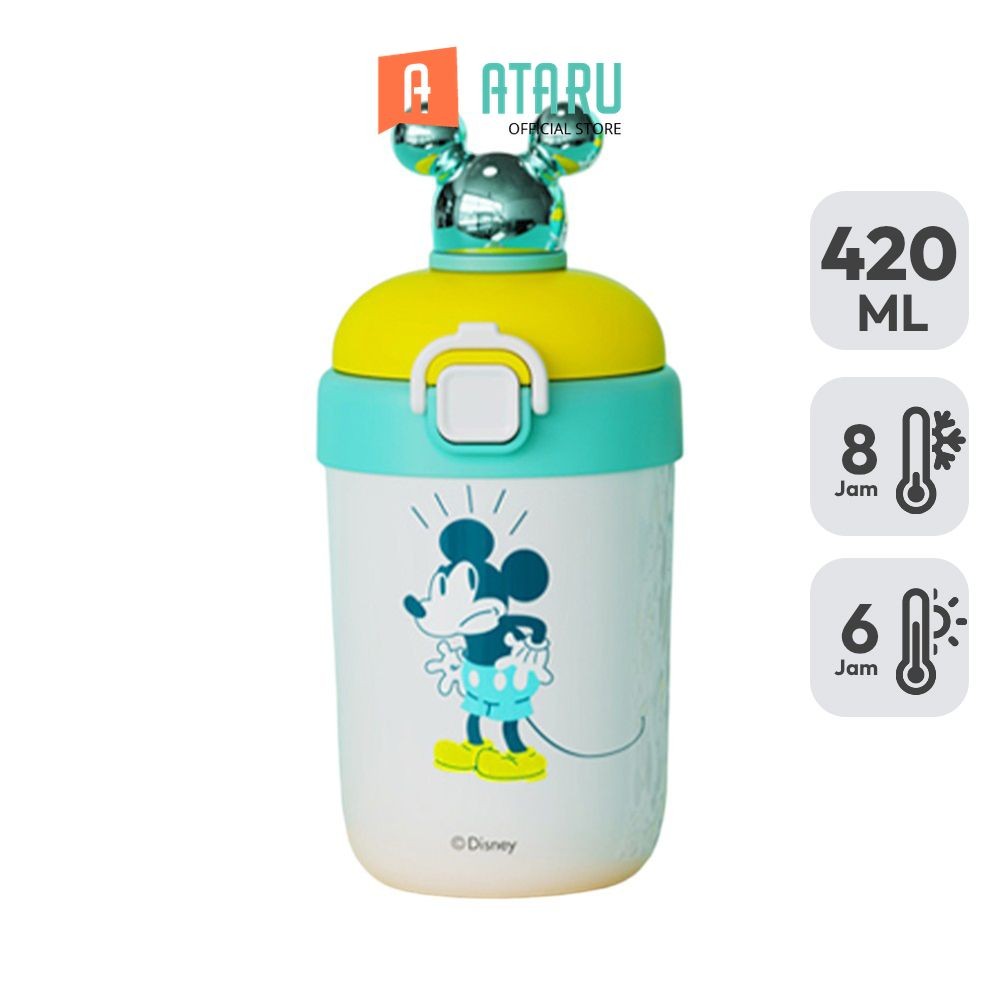 Ataru Botol Vacuum Flask Stainless Steel Dengan Strap Mickey 420 ml - Hijau Tumbler Botol Air Tempat