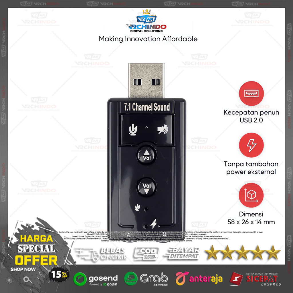 Sound Card 7.1 Channel USB Eksternal dengan Teknologi Surround Audio Canggih Cocok untuk PC Laptop E