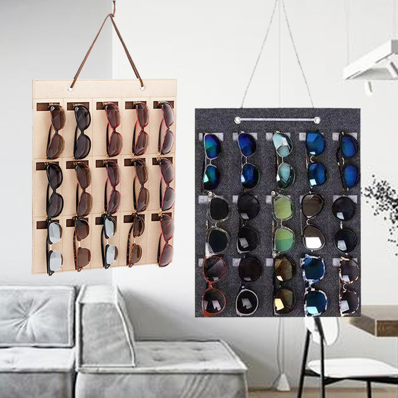 Wadah Kacamata Gantung 15slots Rak Pajangan Kacamata Felt Rak Kacamata