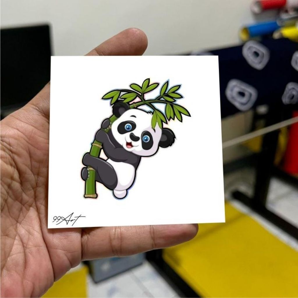 Stiker panda, naik bambu, stiker panda, panda, stiker lucu, stiker reflektive,  hologram, hp, motor