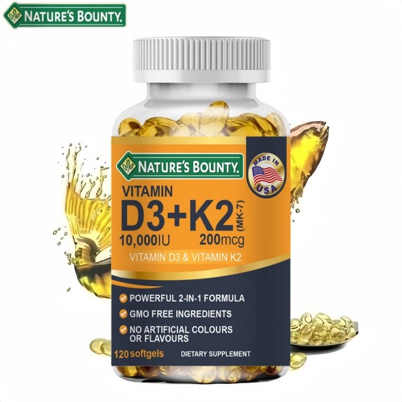 Nature's BOUNTY Vitamin D3 4000IU & K2 MK7 200ug 120 Kapsul Vegetarian I 120 Persediaan 2 Bulan I Su