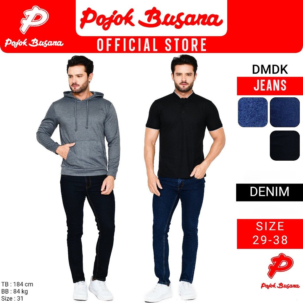 Pojok Busana Celana Panjang Jeans Pria DMDK - Celana Denim Jean Cowok Hitam Biru