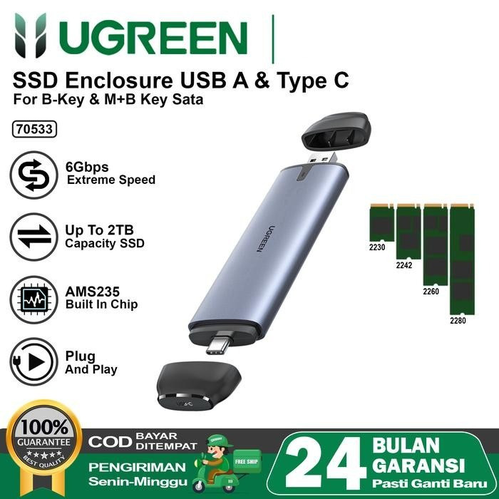 Ugreen Casing SSD M.2 Enclosure NGFF / SATA Slim Speed 5Gbps