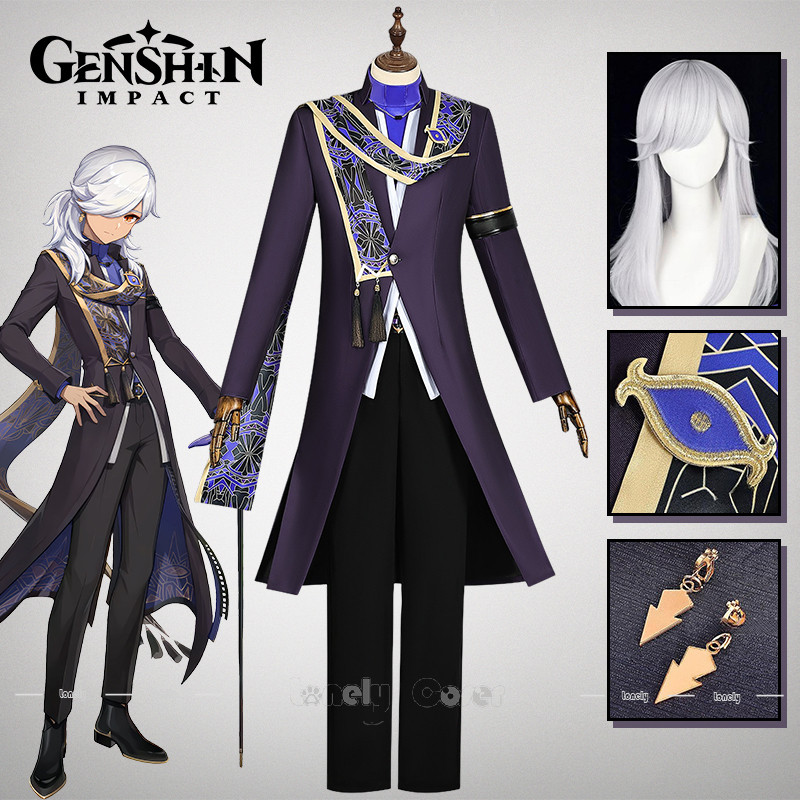 Genshin Impact Cyno Cosplay Costume Wig Resplendent Feast Coat Earrings Necklace Tassels Belt Full S