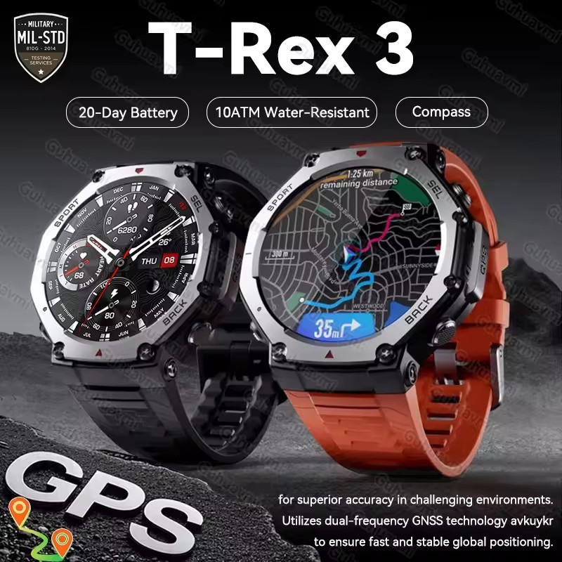 2025 Original T-Rex 3 Ultra Military GPS Smartwatch Built-in GNSS Compass Altimeter 10ATM Waterproof