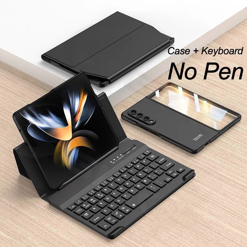 Keyboard Plain Leather Cover For Samsung Galaxy Z Fold 3 Case Bluetooth Mute Keyboard Wireless fog s