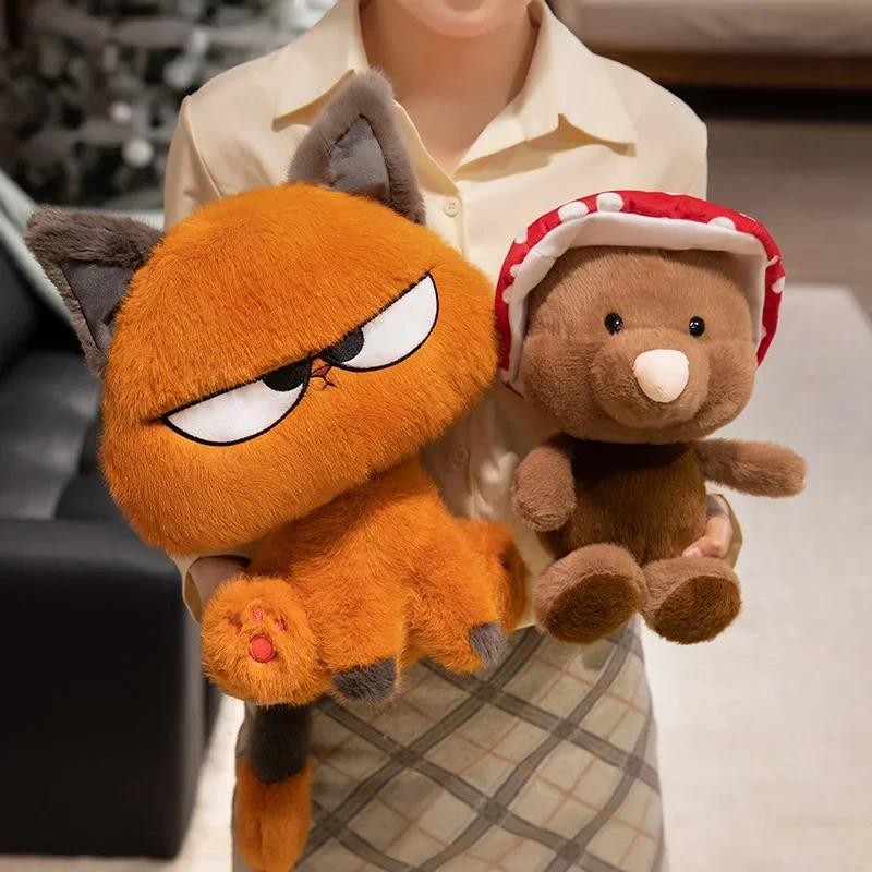 Hot Sale Anime Mole&Angry Cat Plush Toys Cartoon Mushroom Hat Mouse Orange Kitten Doll Lovely Childr