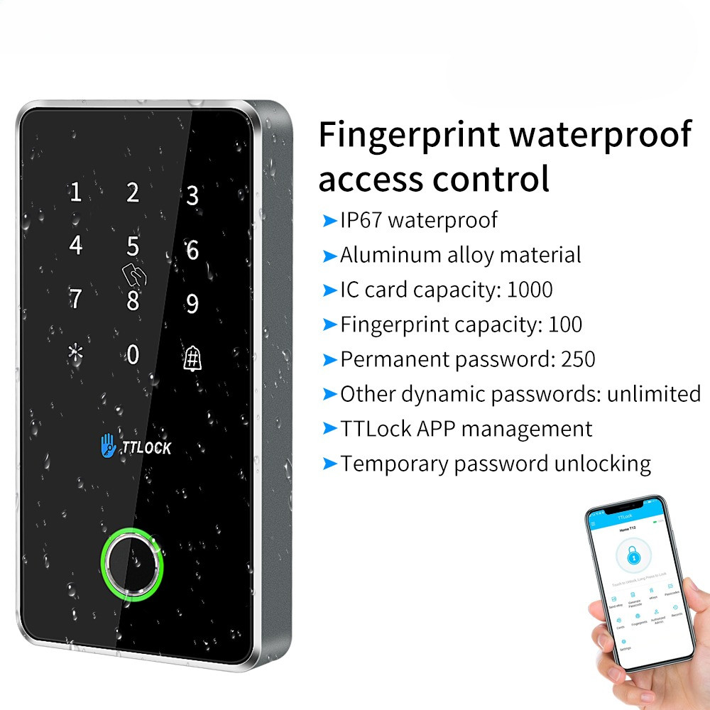 Ip67 Waterproof TTlock Smart Lock Access Control Keypad Metal Reader Outdoor Fingerprint NFC Bluetoo