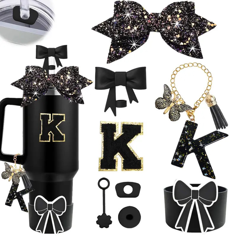 8pcs Black Accessories Set for Stanley 30oz 40oz Tumbler Cup Water Bottle Include Silicone Straw Cov