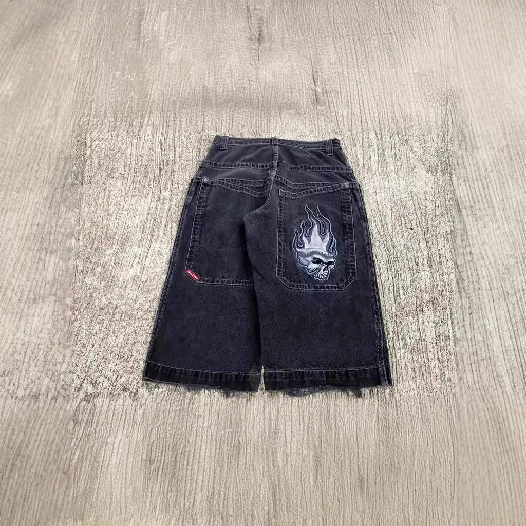 JNCO Shorts Y2K Hip Hop Retro Skull Vintage Loose Fit Denim Gym Shorts for Men