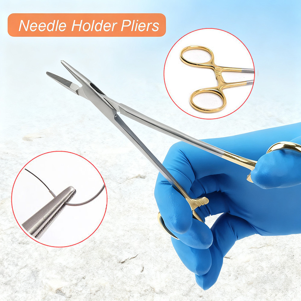 Dental Needle Holder Plier / Nalpuder / Nalpvuder / Klem Jahit / Gold Handle Needle Forceps / Dentis