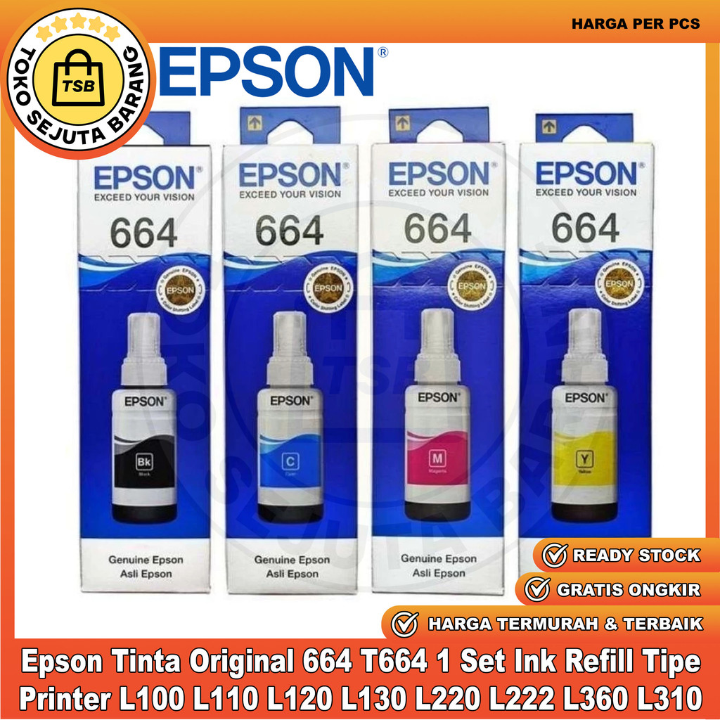 Epson Tinta 664 Original T664 1 Set Ink Refill Tipe Printer L100 L110 L120 L130 L220 L222 L360 L310 