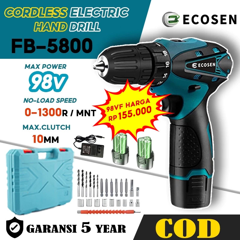 WOLDANSHOP ECOSEN Mesin Bor Baterai Tangan 98VF /Bor Cas/Mesin Bor Baterai/Bor Baterai/Bor Cordless