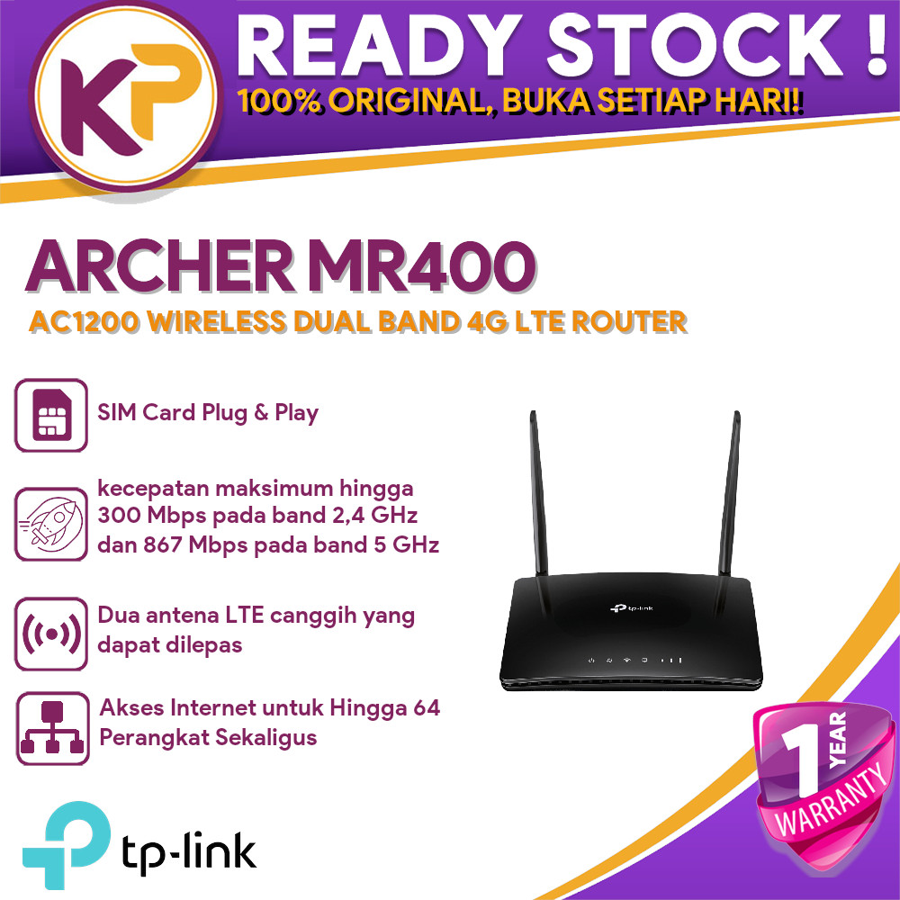 TP-LINK ARCHER MR400 AC1200 WIRELESS DUAL BAND 4G LTE ROUTER