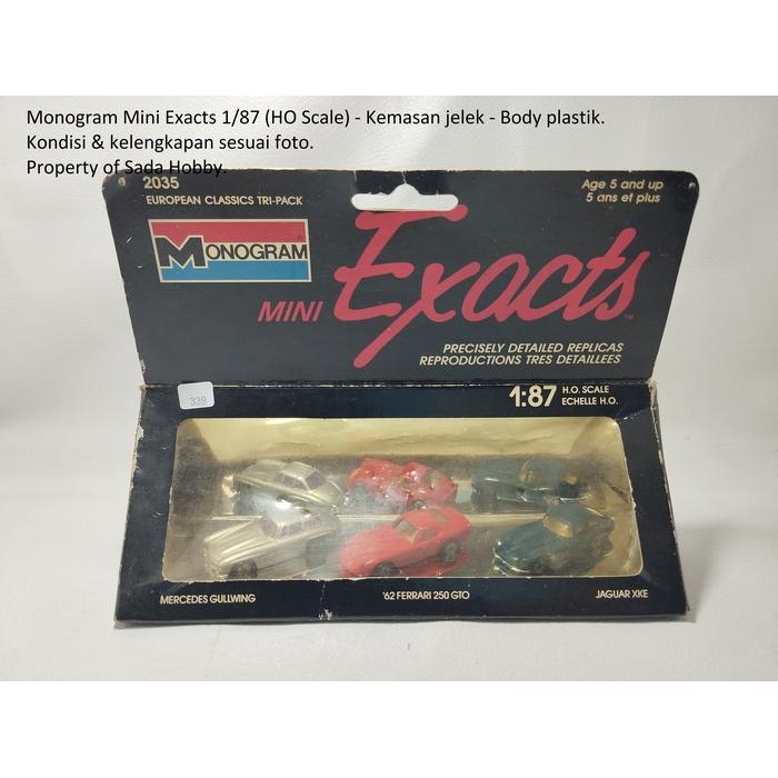 DCT... Monogram Mini Exacts 1/87 Mercedes Gullwing Ferrari 250 GTO Jaguar XKE 3 Pack HO Scale