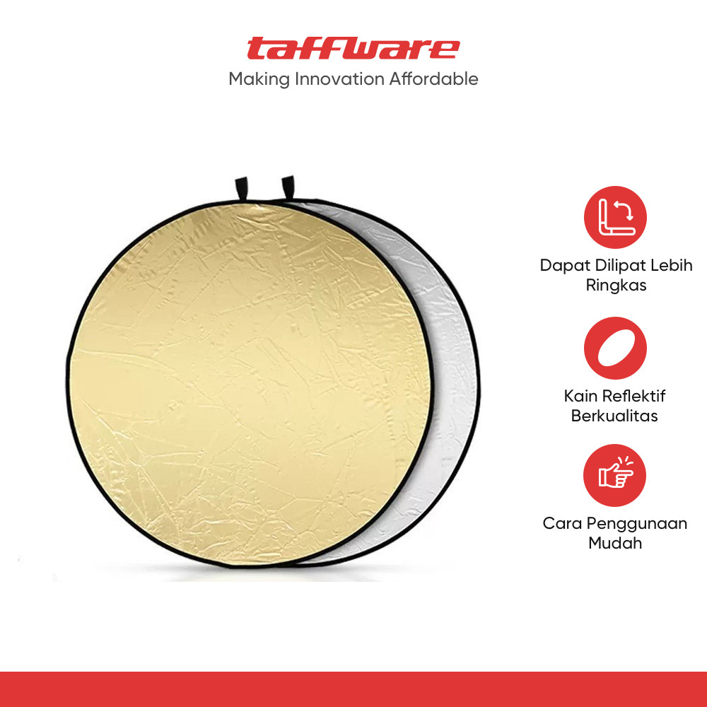 TaffSTUDIO Reflektor Cahaya Fotografi Studio 2in1 Foldable Portable 80cm - GO11 - Silver/Gold