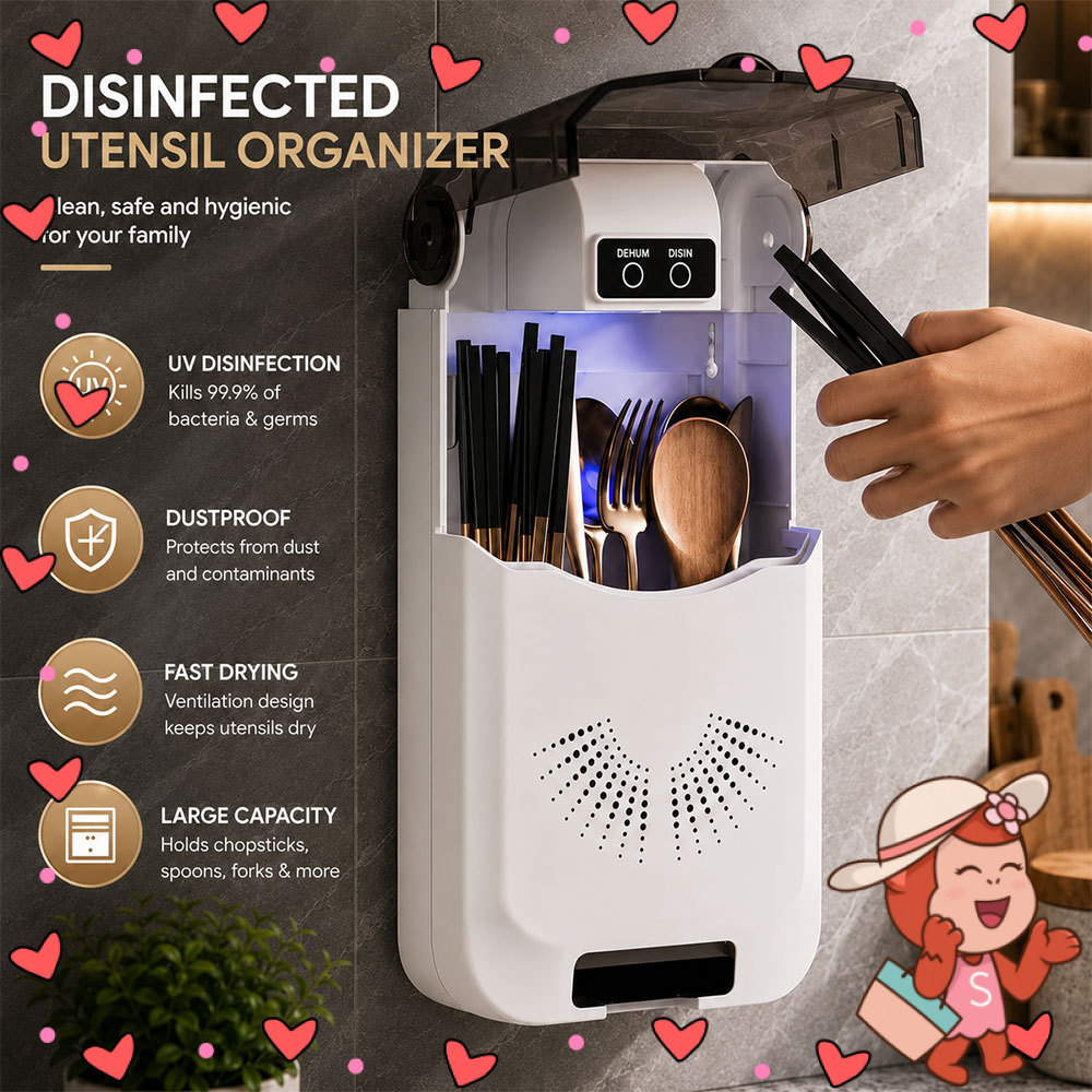 AOKAEN Tempat Alat Makan Disinfected Organizer Holder Wall Mounted - AK40