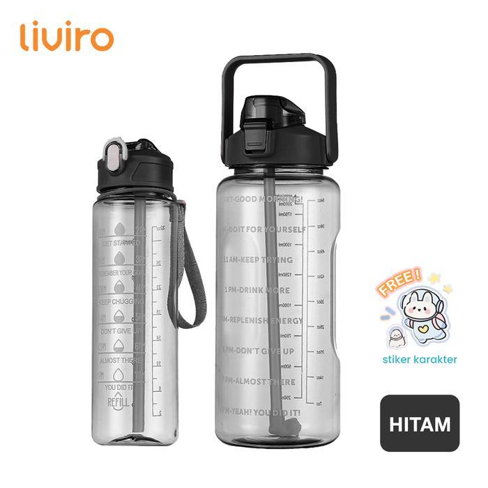 Liviro Botol Minum Olahraga 2in1 1000ml dan 2000ml Botol Air Jumbo Motivasi Hydration BPA Free - Hit