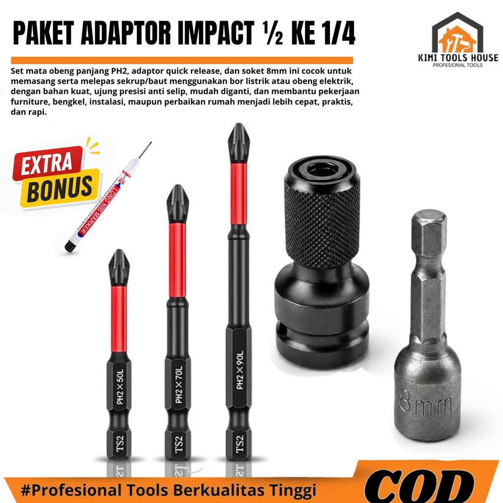 Keenness Mata bor Obeng Magnetik Set kepala mata obeng set Baja 1/4 Inci Bit 65mm