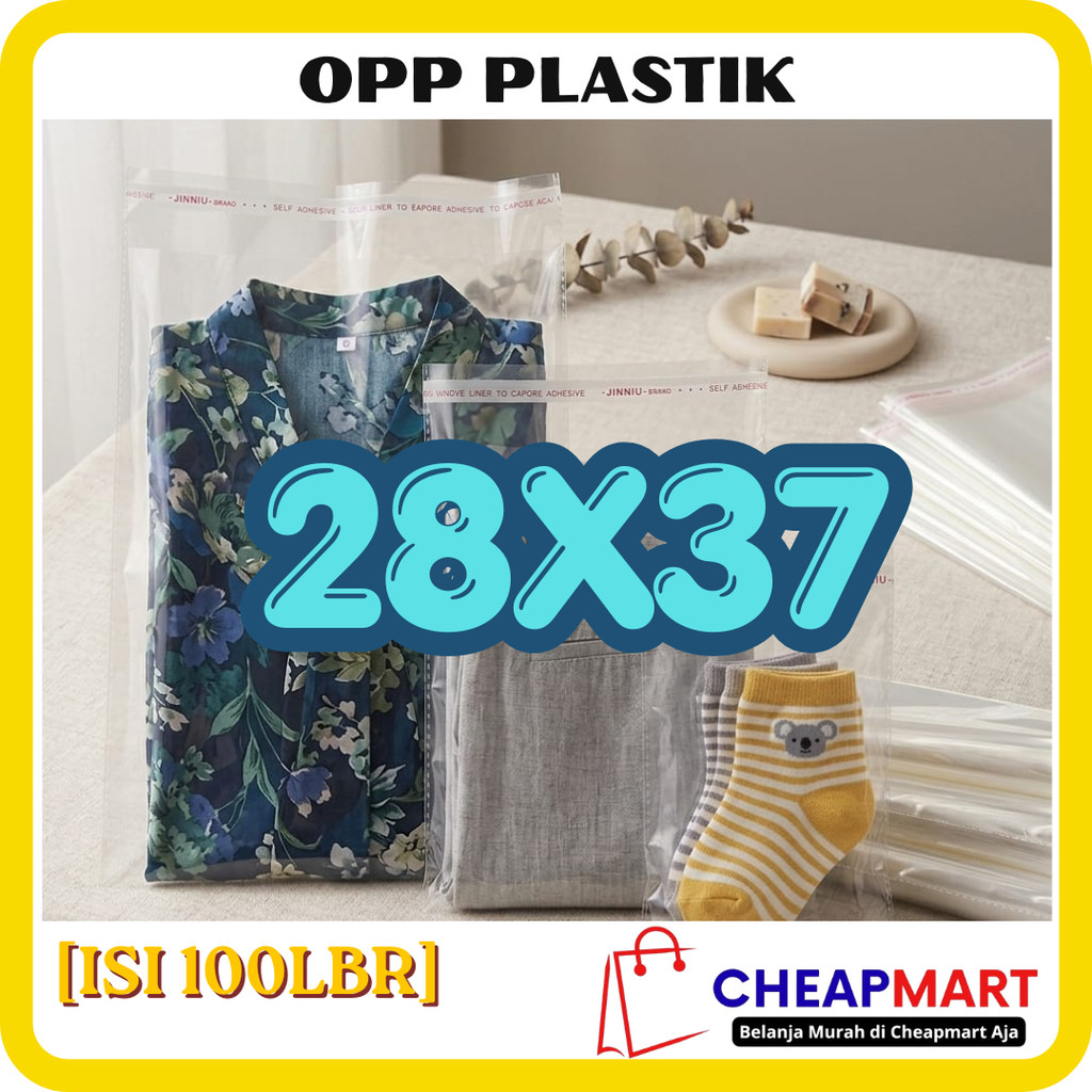 [ISI 1000LBR] 28 X 37 OPP LEM PLASTIK KACA baju, kaos, kemeja, celana