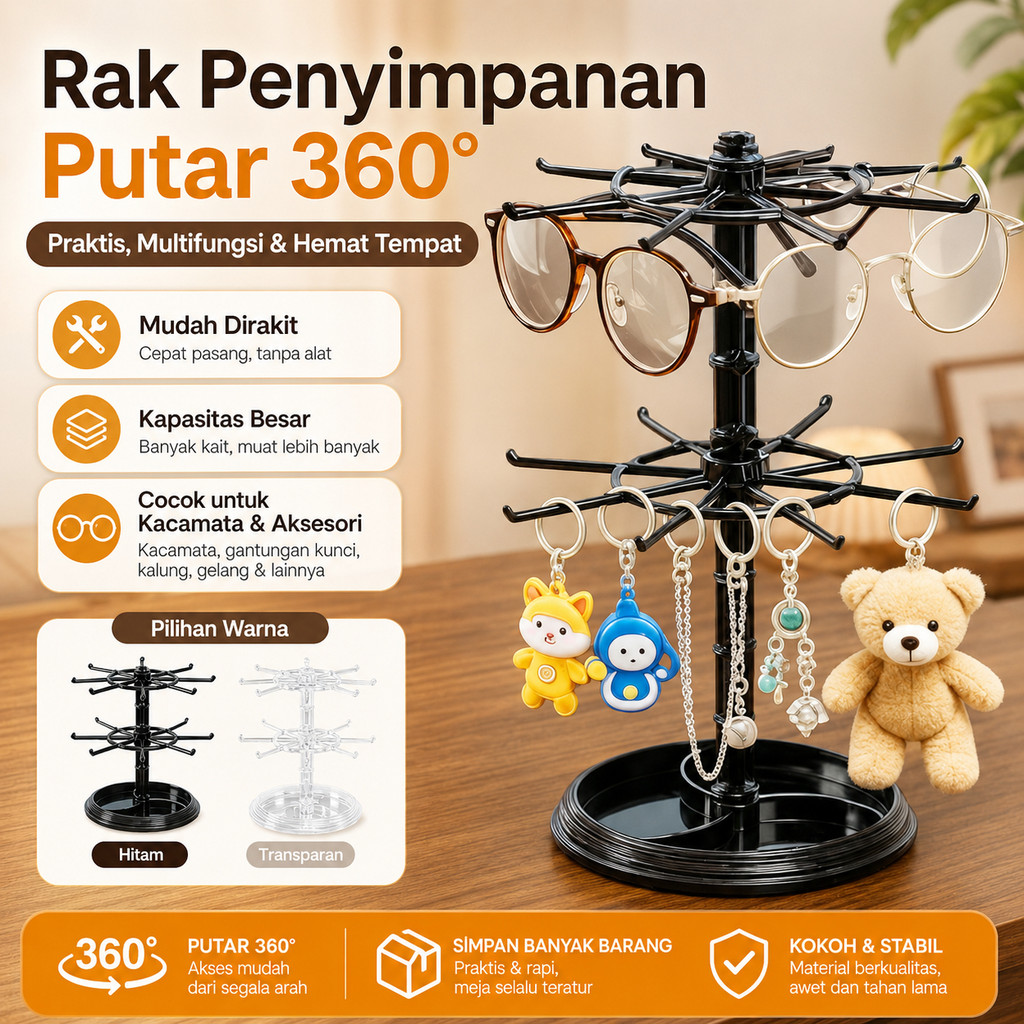 Promo Rak Putar Penyimpanan Perhiasan / Tempat Cincin & Kalung Serbaguna / Organizer Aksesoris Canti