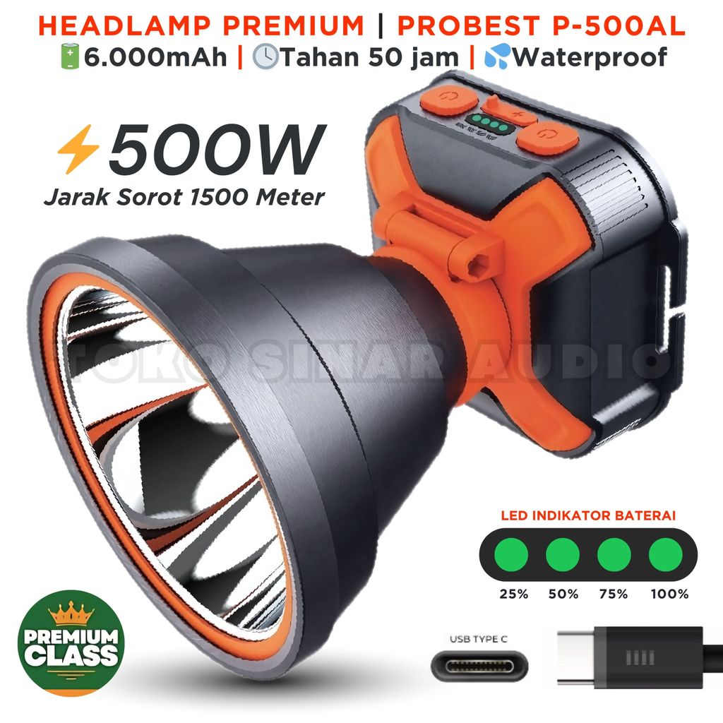 Senter kepala 500 Watt PREMIUM PROBEST Tahan 50 Jam P-500AL / P-300AL / P-200AL | senter proyek | se