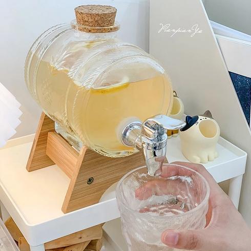 1000ml Glass Beverage Dispenser with Faucet Mini Wine Barrel Juice Beer Cola Lemon Drink Bottle with