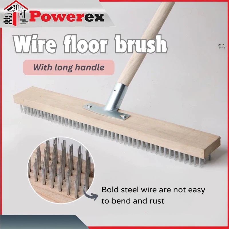 Sikat Kawat Penggosok Lantai Sikat Logam Tugas Berat Stainless Steel dengan Gagang Panjang untuk mem