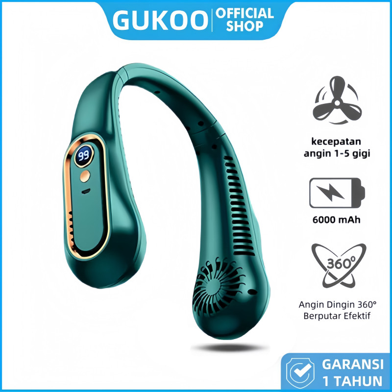 GUKOO Kipas Angin Leher Portable, 5  Speed, Baterai Tahan Lama, Ringan & Nyaman