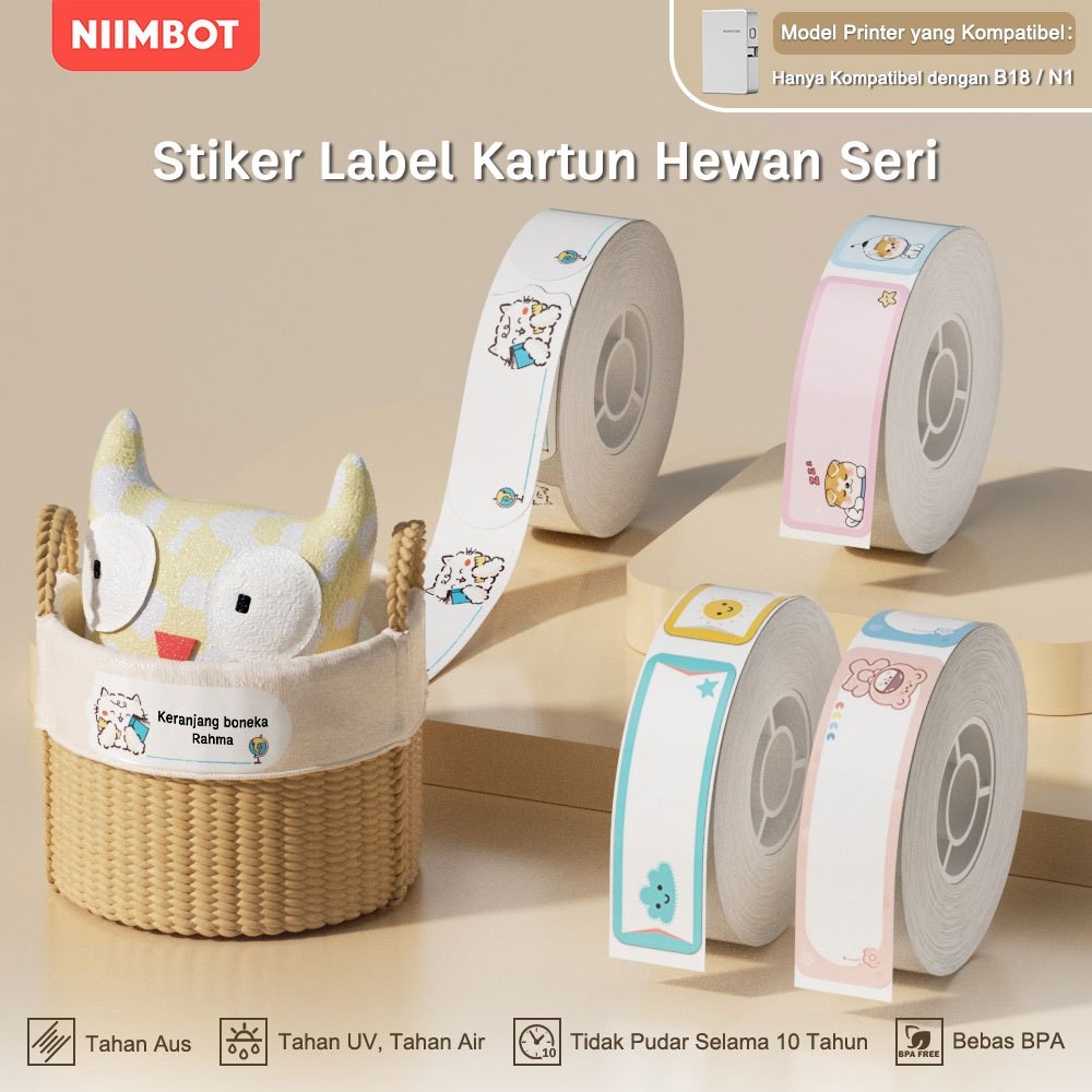 

NIIMBOT B18 Stiker Label Pola Hewan Kartun Lucu, Kertas Label Nama Klasifikasi Tahan Air