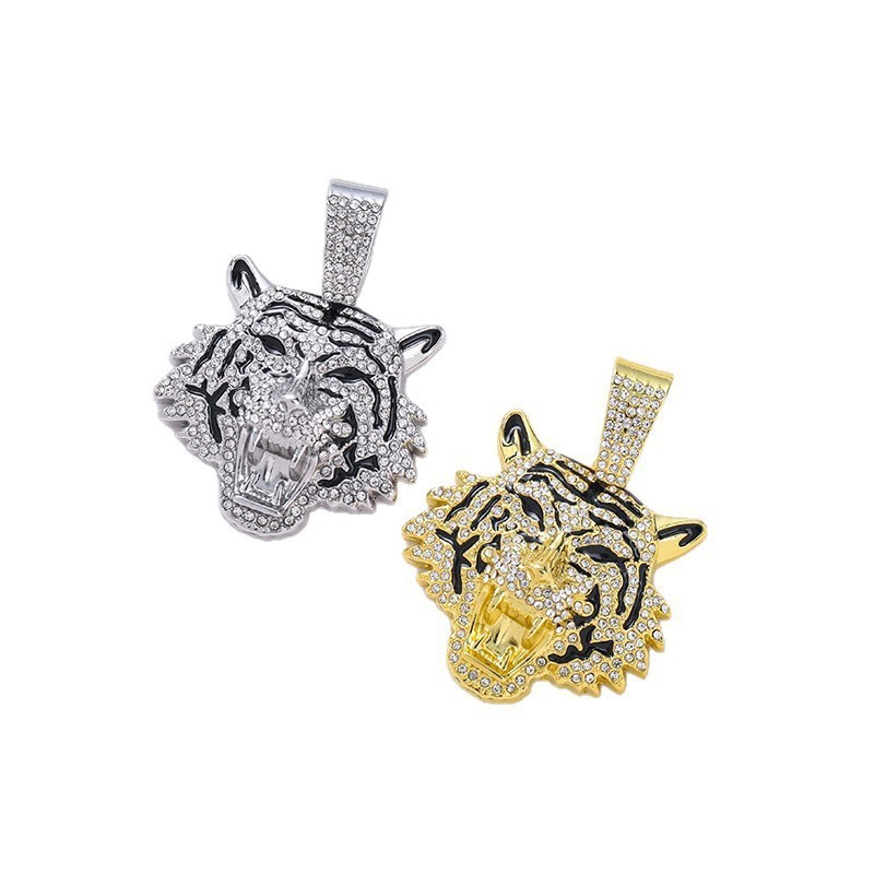 Perhiasan hip-hop kalung liontin kepala harimau berlebihan, liontin aksesoris menari klub malam pria