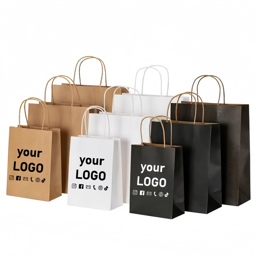 

Customizable Kraft Paper Bag with Handles Gift Packing Bag for Store Clothes Wedding Supplies Excluding customization fees