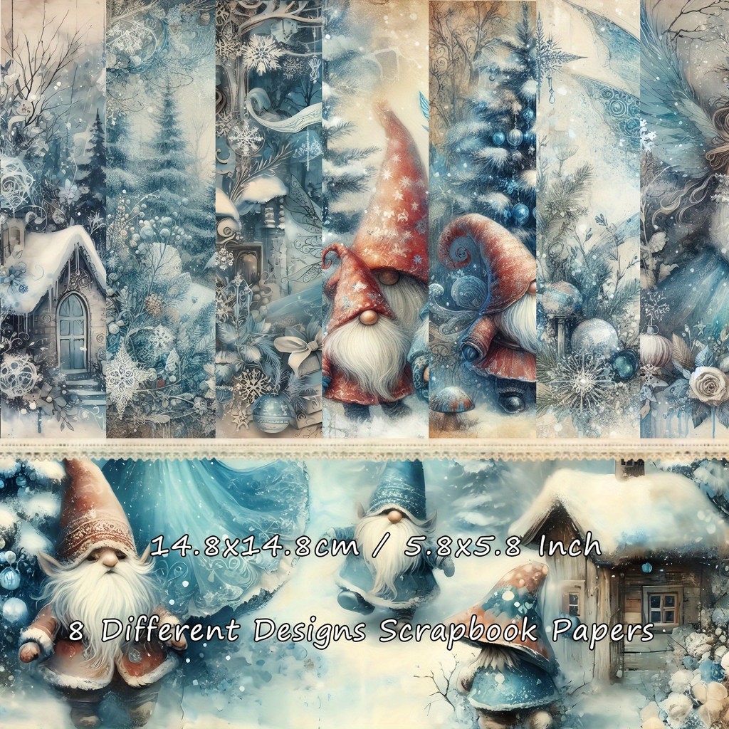 

Vintage Elves Scrapbook Paper, 8 Sheets Retor The Snow Fairy Theme Scrapbooking Supplies, Craft Paper For Junk Journal,DIY Craft